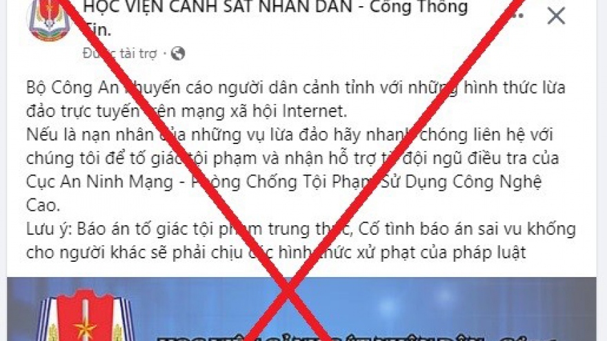 Cảnh báo giả mạo facebook Học viện Cảnh sát nhân dân hỗ trợ lấy lại tiền lừa đảo